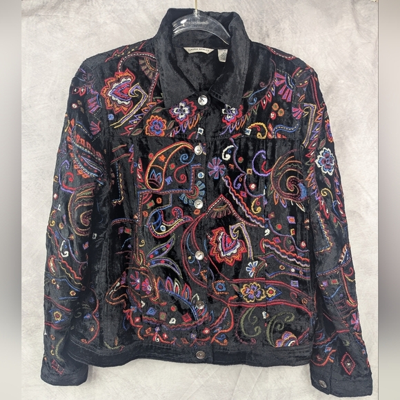 Laura Ashley Jackets & Blazers - Laura Ashley Medium Embroidered On Black Velvet Jacket With Pockets